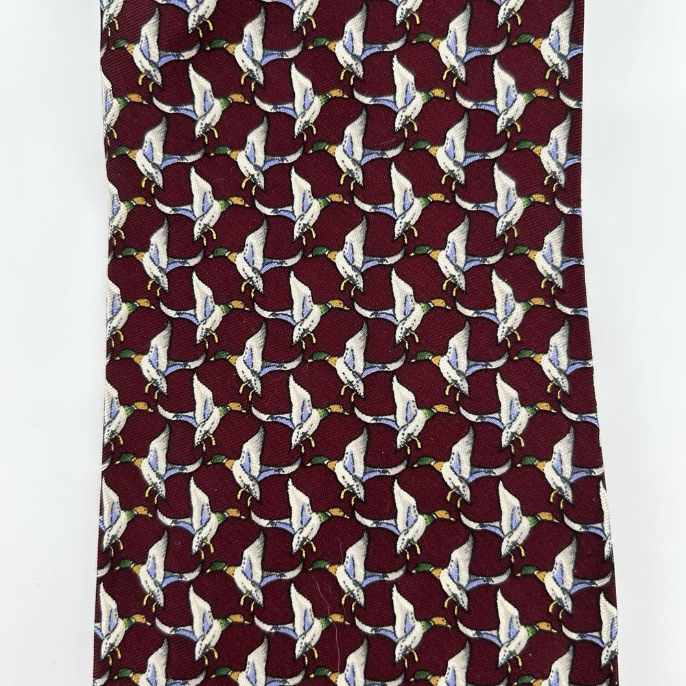 Brooks Brothers Basics Tie Silk Burgundy Mallard Duck Hunting Made USA NWT